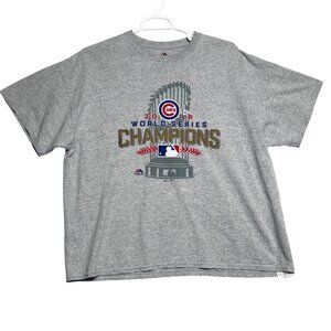 Majestic T-Shirt Mens 2XL Gray Cubs 2016 World Series Champions Cotton Blend
